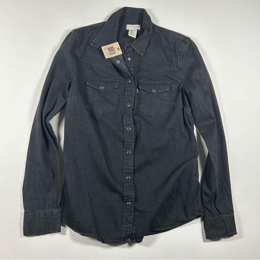 Levi’s Jean Western Shirt Jacket Women’s Pearl Snap Denim Black Size XS NWT $68